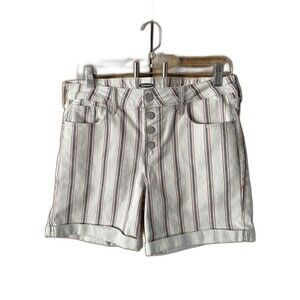 Old Navy Women 12 Striped Cuffed Shorts Red White Blue Button Fly Cotton Stretch